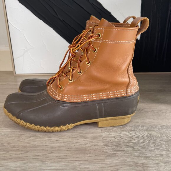 Women's LL BEAN Bean Boots Size 8 USA Maine Brown Tan Leather Rubber Duck 8" - Picture 5 of 9